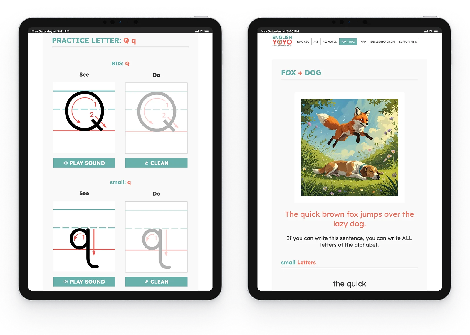 ABC EnglishYoyo Website - Tablet view