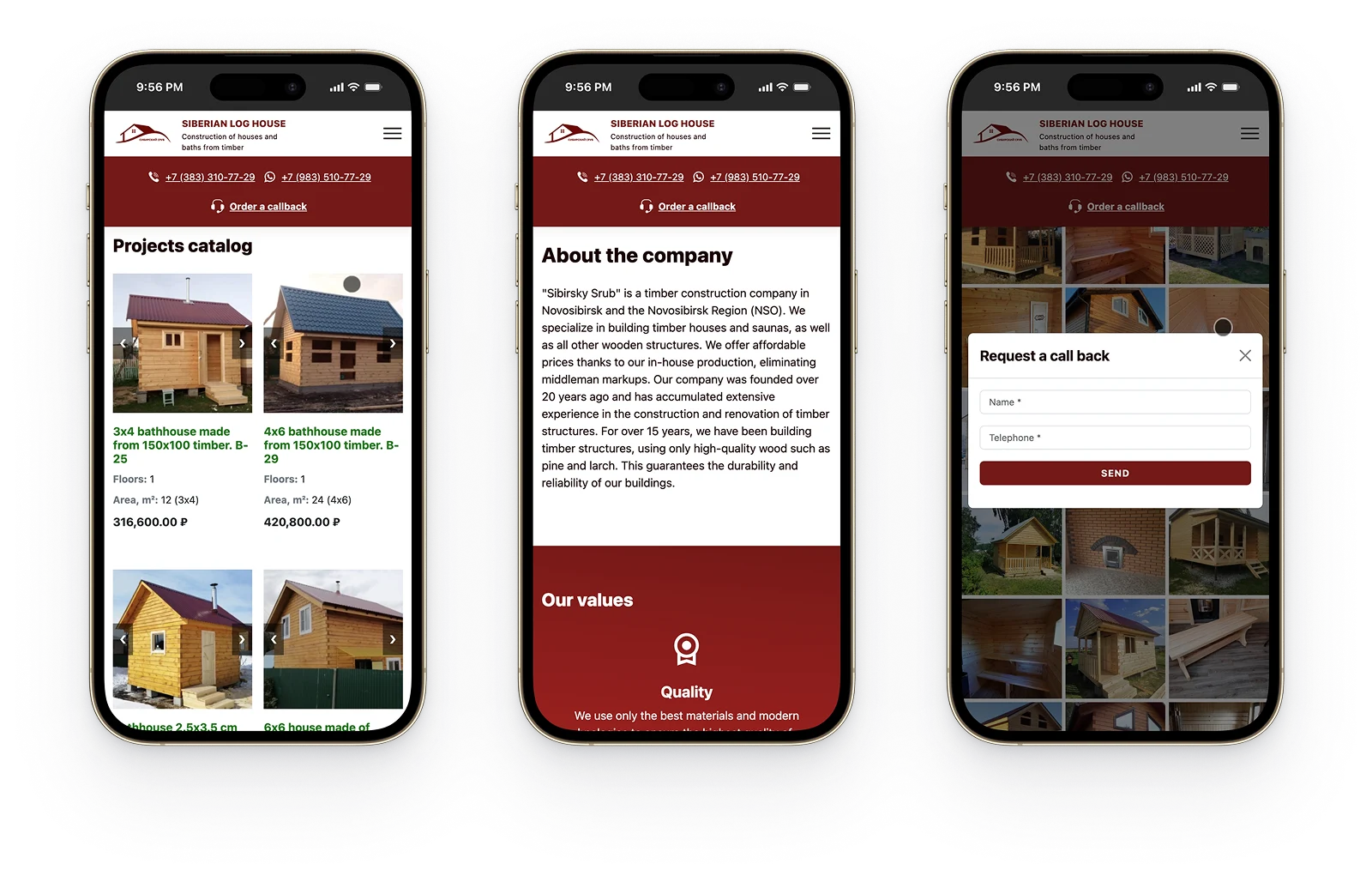 Srub Doma Bani Website - Mobile view